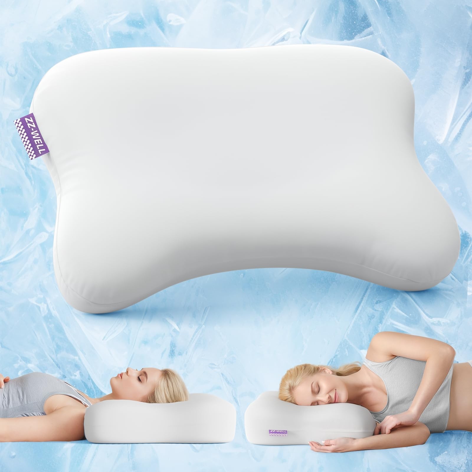 Cooling Side Sleeper Pillow- Ergonomic Curved Soft Memory Foam Pillows - Pate...