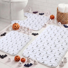 3 Pcs White Ghost Bathroom Rugs Sets Halloween Bathroom Decor