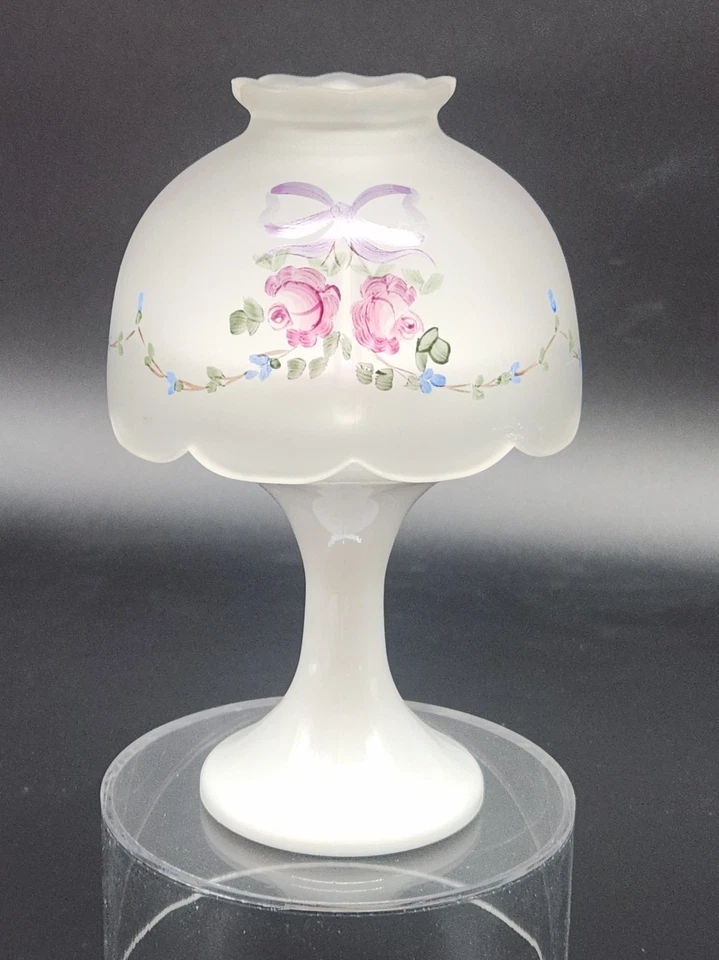 Vtg Westmoreland Frosted Glass and White Milk Glass Fairy Light Lamp Floral HP - Image 2 of 4