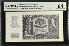 Poland 20 Zlotych 1940 P 95 Choice UNC PMG 64 EPQ
