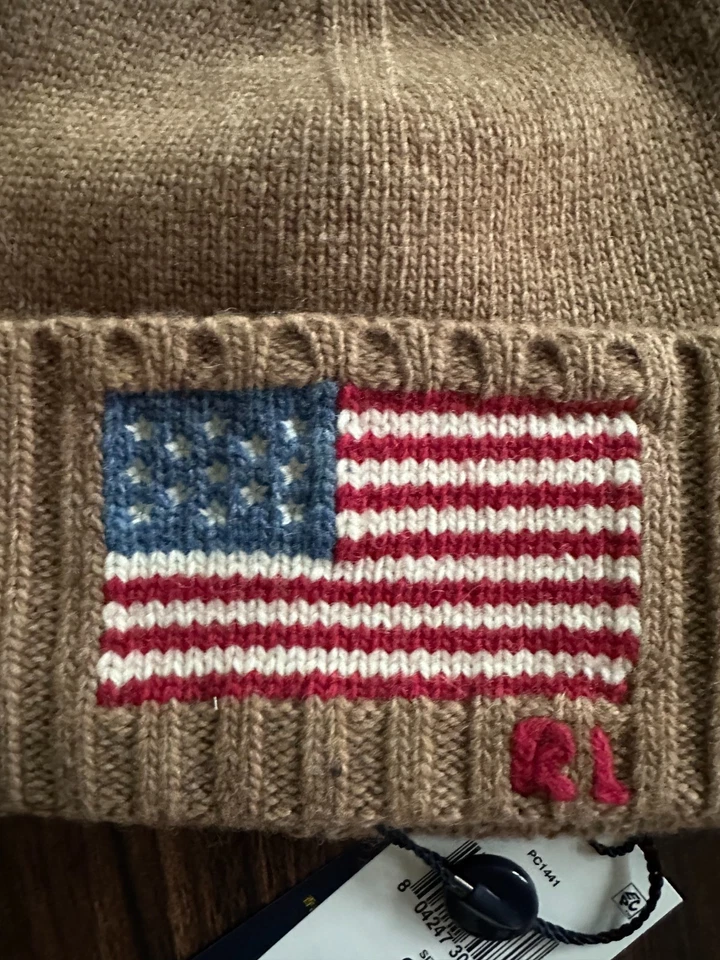 BN Polo Ralph Lauren Men's Flag Beanie Tan - Image 3 of 4