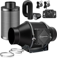 Aygrochy 4'' Ventilatore Tubolare Kit di Scarico Regolabile, Kit di Ventilazione con Filtro ai Carboni Attivi