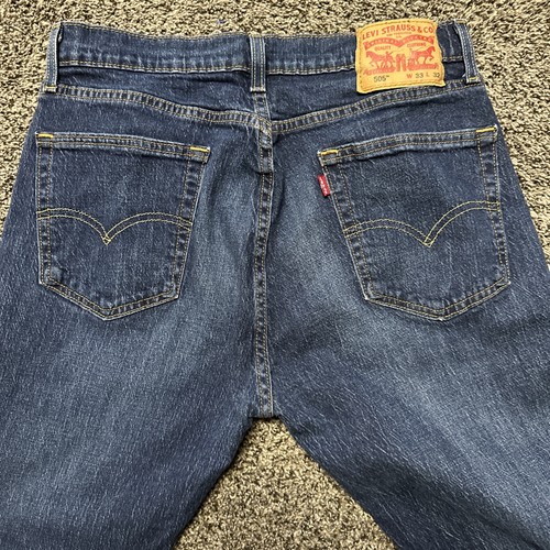Levis 505 Jeans Mens 33x32 Blue Denim Medium Wash Straight Leg Zip Fly 32x31 - Picture 5 of 11