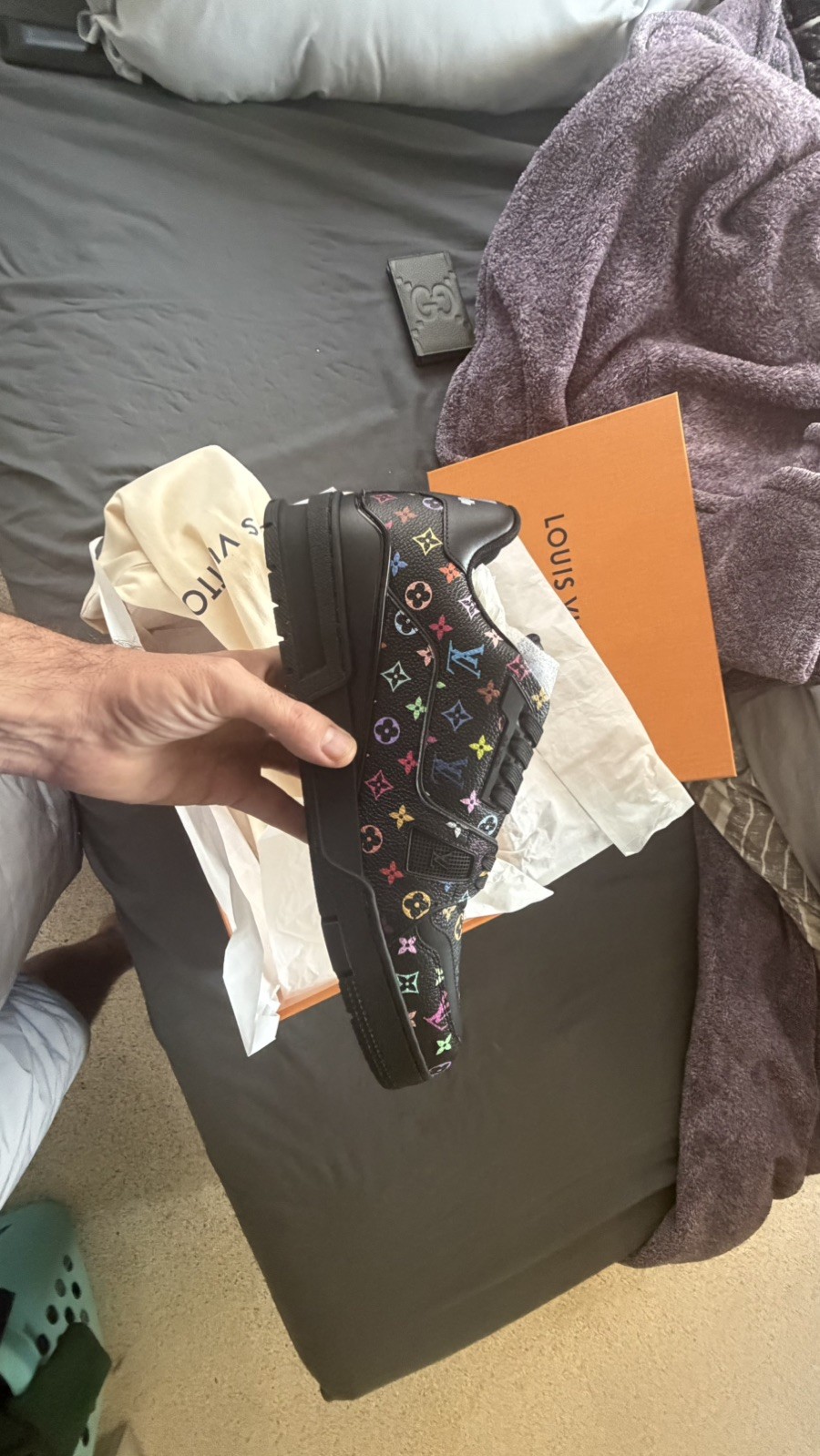 Authentic Louis Vuitton LV Trainer Black Multicolor Monogram Sneakers Size LV 9 image 5