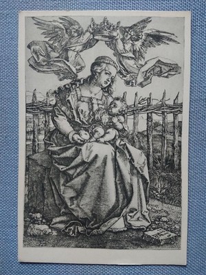 old postcard postcard Albrecht Dürer virgin crowned by 2 angels