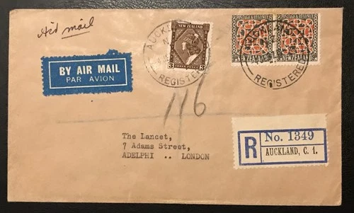 NEW ZEALAND - 1935 REGISTERED MULTISTAMP COVER TO LONDON UK SG 561 & 631