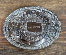 New Large Silver Tone Metal Oval State of Oklahoma Western Cowboy Belt Buckle