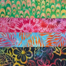 Lot of 4 1 Yard Cuts 100 Cotton Quilting Batik Fabric Bright Rainbow 198C