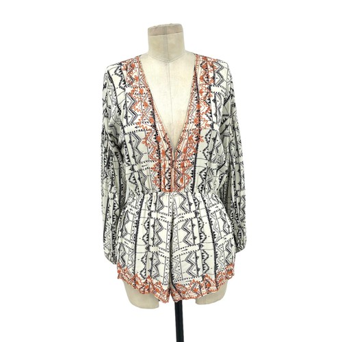 Cleobella Mischa Boho Henna Print Embroidered Romper Cream Size Small