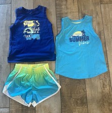 Girls Summer Beach Athletic Works 3 Piece Outfit Tanks/Shorts Size 10-12 Large