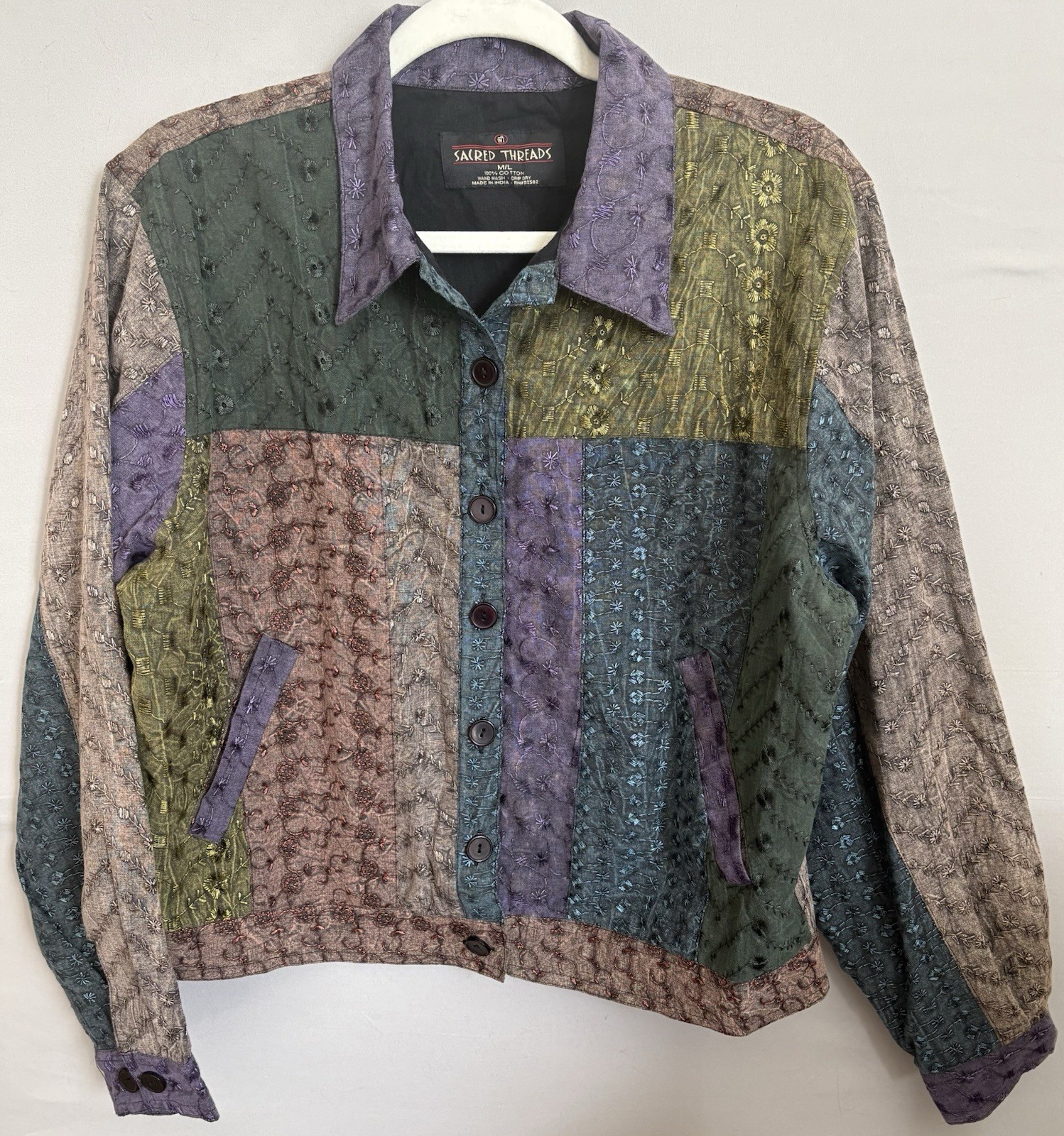 Sacred Threads Patchwork Boho Quilted Cotton Jack… - image 1