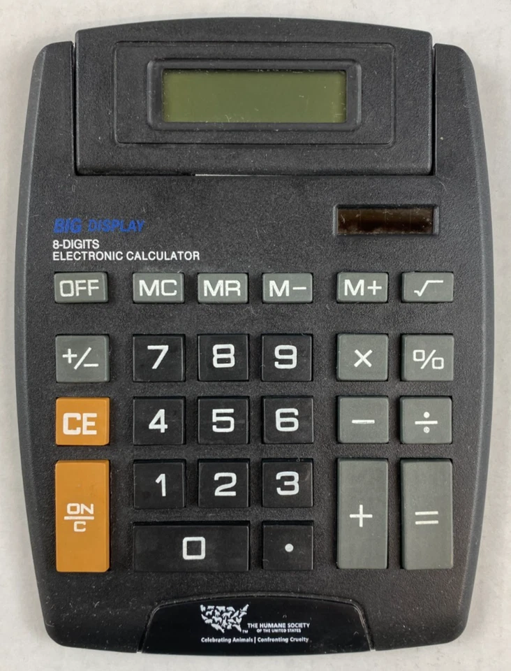 Big Display Calculator Flip Up Screen 8 Digits Solar Powered Humane Society - Image 2 of 4