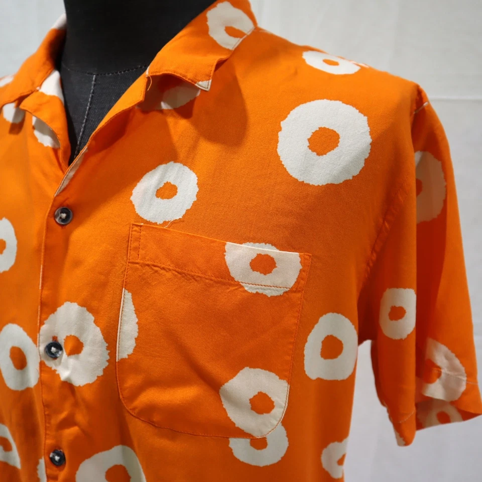 Sovereign Code Los Angeles Shirt L Orange Retro Circle Print Short Sleeve Button - Image 4 of 4