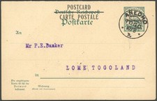 TOGO 1915, 5/5 C. auf 5/5 Pf. grün, Frage- und Antwortteil mit Stempe