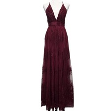 Womens Dark Velvet Burnout Maxi Dress Babydoll Sheer Dainty Lace Romantic Size S