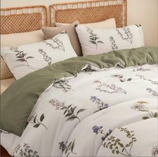 Floral Duvet Cover Queen Size Vintage Floral On White Bedding Set with Pink P...