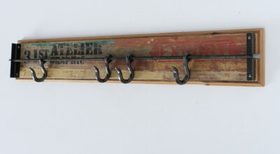 Hakenleiste Holz Used-Look mit S-Haken Garderobe Handtuchhalter B93cm NEU