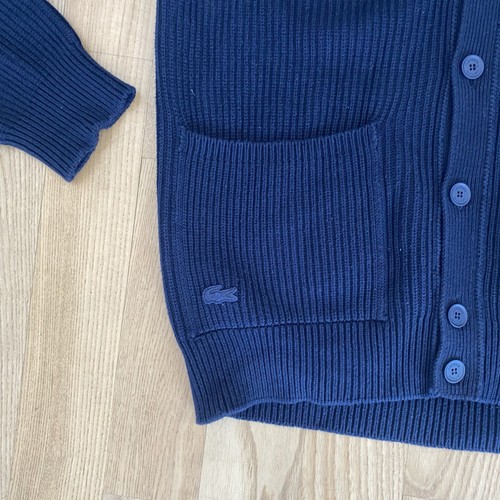 Lacoste Navy Cardigan Sweater V-Neck Croc 80s Logo Patch French Roland Garros L - 第 3/9 張圖片