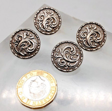 4 Vintage Pewter Colour Swirl Embossed Metal Buttons 20mm