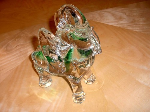VTG~ELEPHANT~HAND BLOWN~ART GLASS~CLEAR w/GREEN SCULPTURE FIGURINE 9"Tall/5LB - Picture 8 of 9