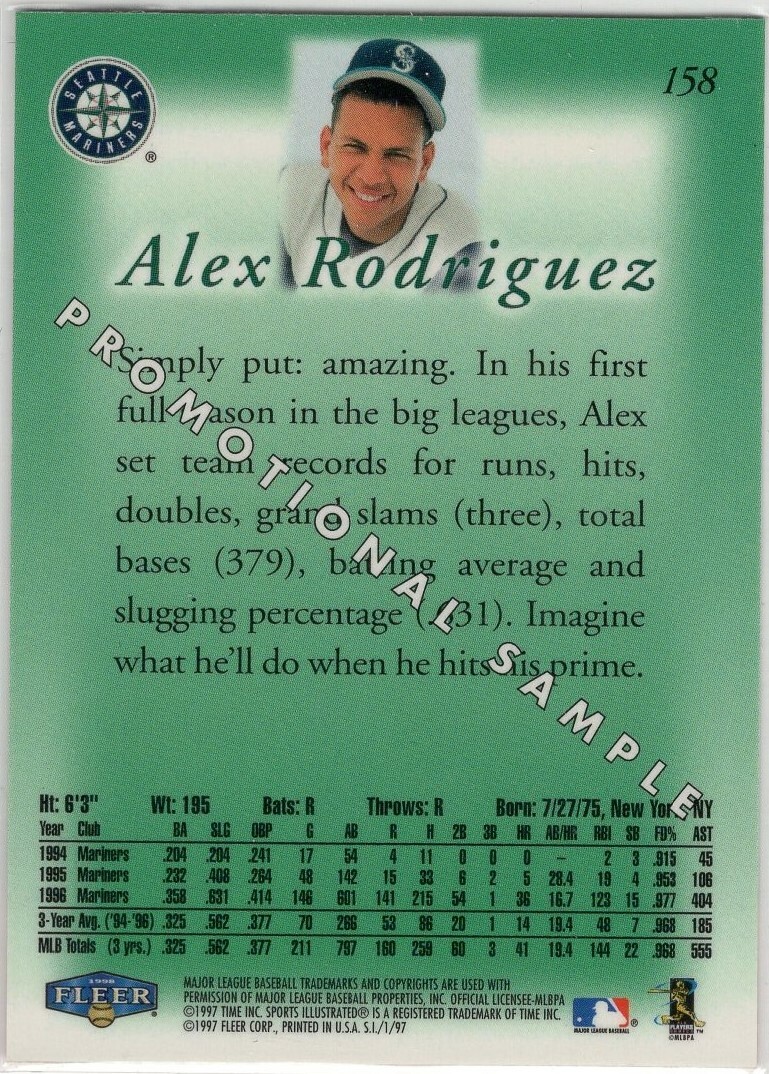 1997 Sports Illustrated Promotional Sample Alex Rodriguez 158 Mariners