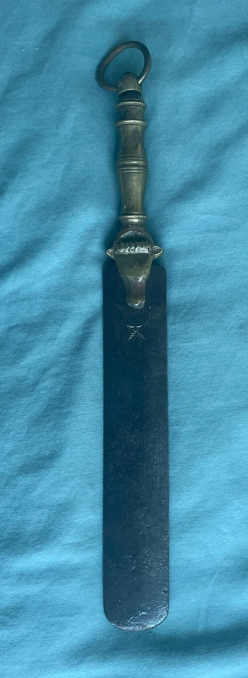 antique Ox Head brass wrought steel primitive hide dough scraper tool
