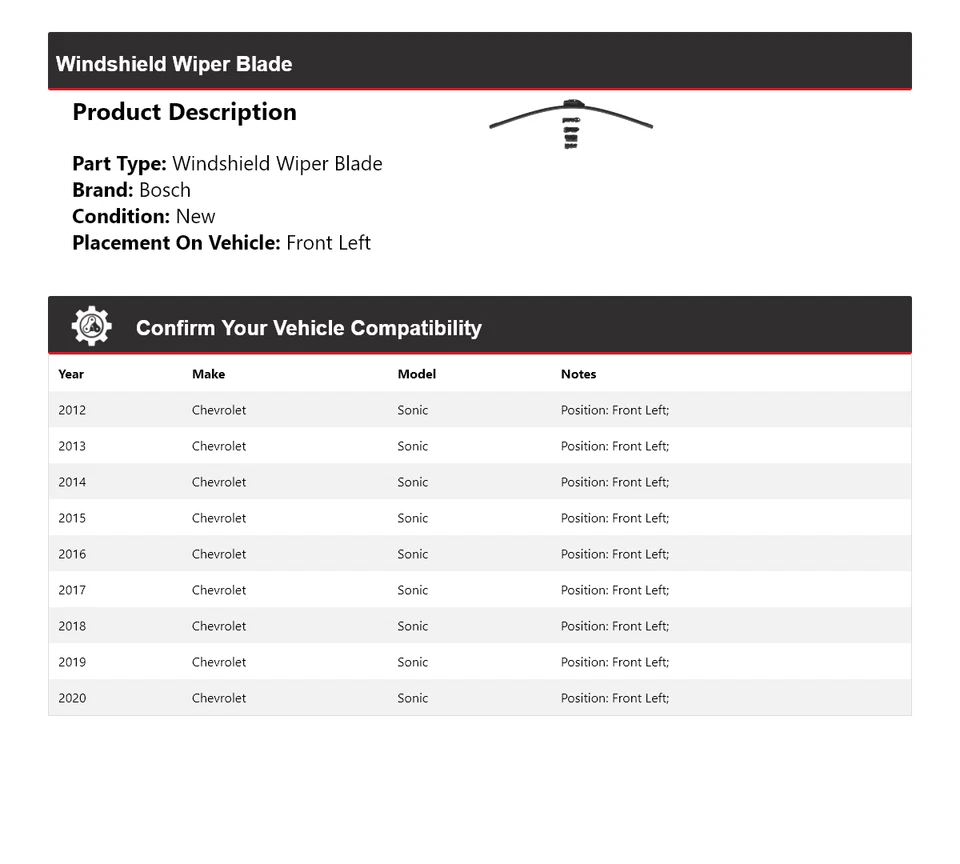 Escobilla limpiaparabrisas delantera izquierda 2013 para Chevrolet Sonic Bosch Clear Advantage 2012-2020 Foto 2 de 4