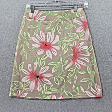 TALBOTS Womens Skirt Size 4 Stretch Tropical Floral Pink Green Beige Summer
