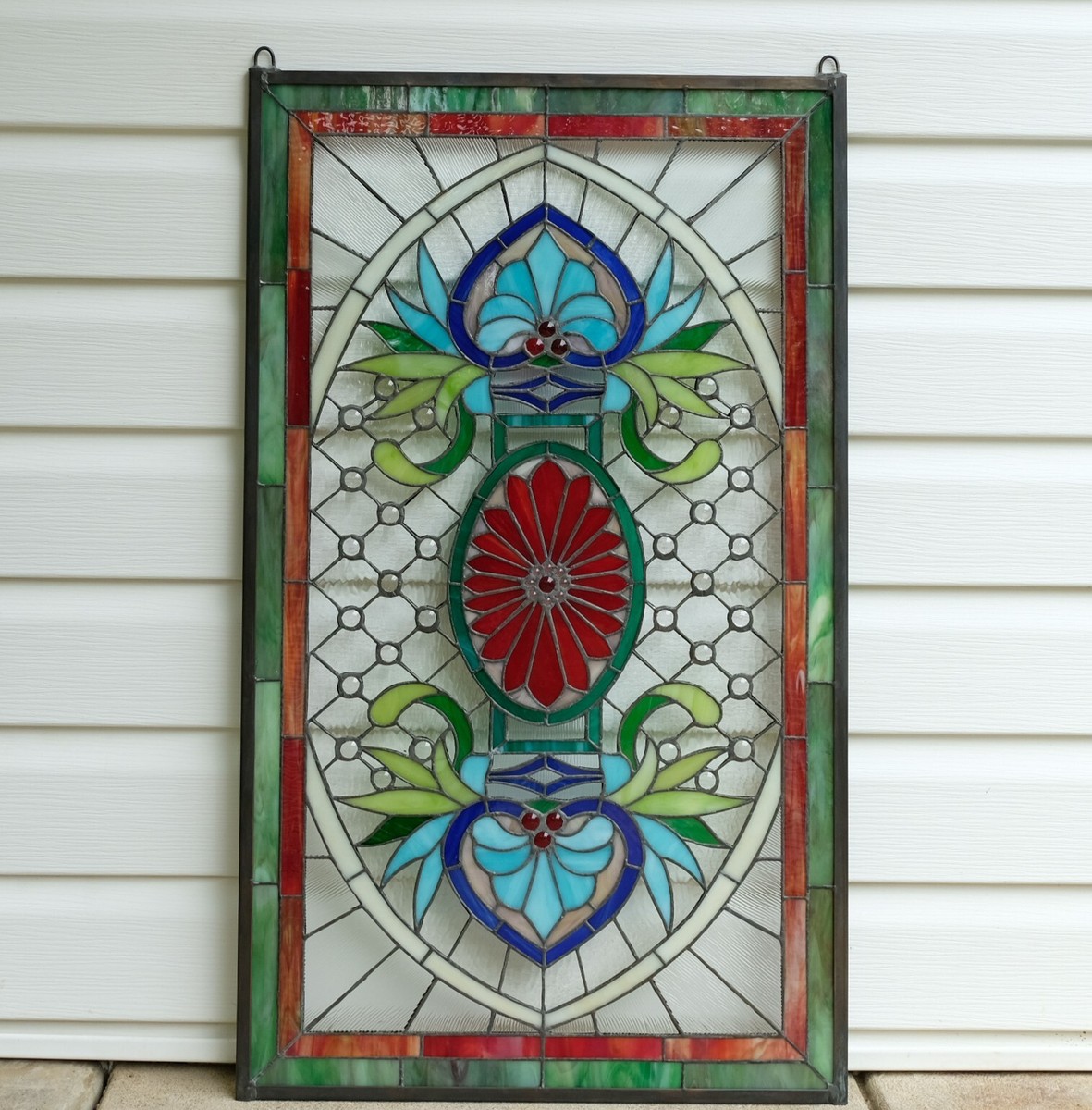 Jeweled Tiffany Style stained glass panel window panel, 20