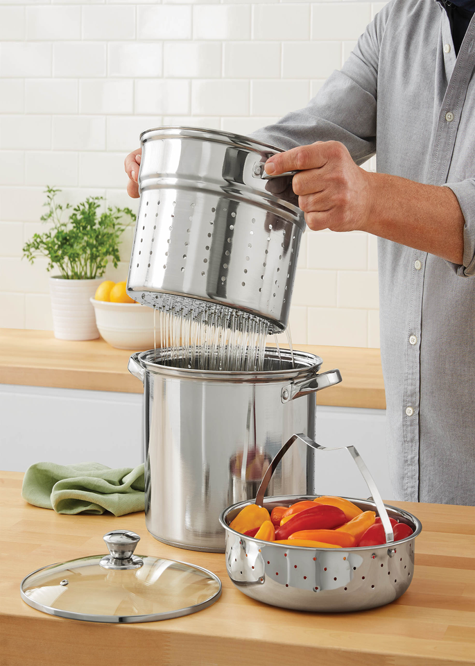 MultiCooker Set with Lid 8 Quart Pasta Steam Pot Stainless Steel