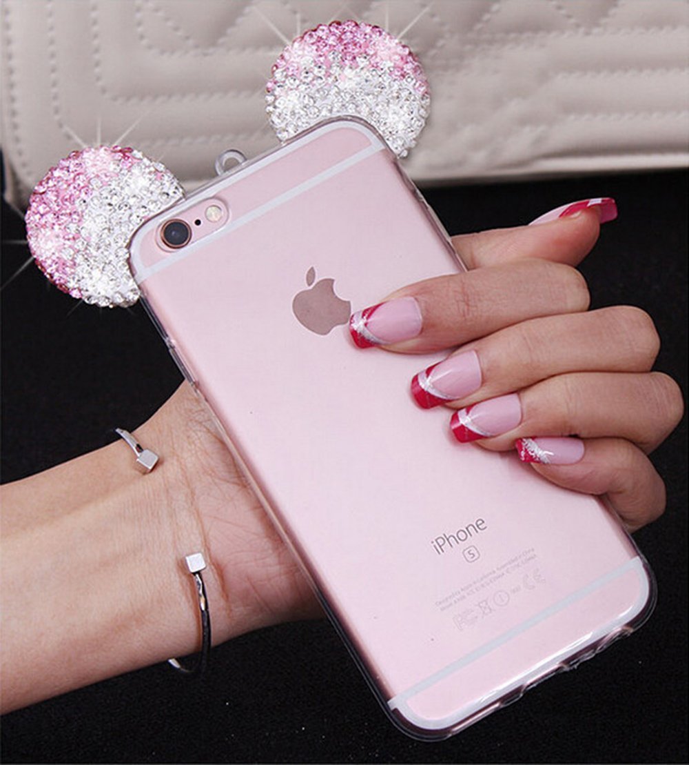 iPhone 7+/ 8+ PLUS - Pink Diamond Rhinestone Mouse Ears Rubber