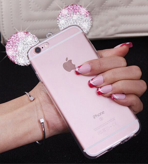 For Iphone 6 6s Plus Pink Diamond Rhinestone Minnie Mouse Ears Rubber Case For Sale Online Ebay