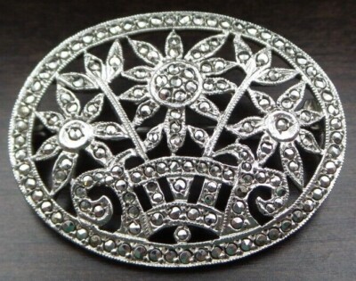 Intricate marcasite brooche Antique Marcasite 835 Silver Brooch – 1930s Art Deco Design  main image 4