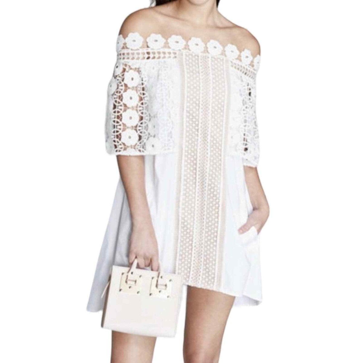 self portrait off the shoulder lace dress Self-portrait Off-shoulder Lace-detail Midi Dress