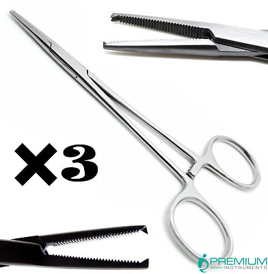 Set of 3 Kocher Hemostat Forceps 5'' Mosquito 1x2 Teeth Surgical Instruments
