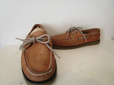 Sperry Mens Top-Sider 61834 Leather Slip On A/O Tan Boat Shoes Size 9
