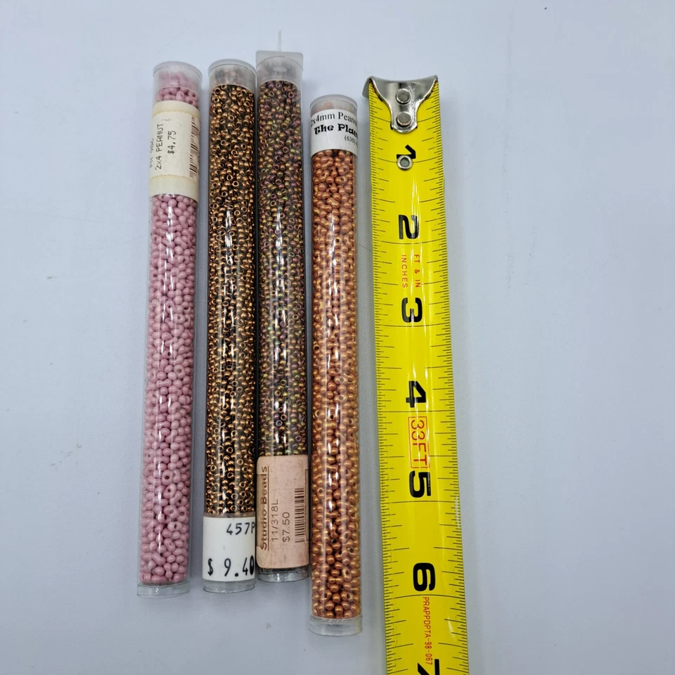 Seed Beads 2 tubes peanut shaped (pink / gold) 2 tubes round (Gold / iridescent) - Image 4 of 4