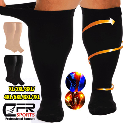 Plus Size Compression Socks 30-40 mmhg for Men and Women Wide S-7X-Large Black