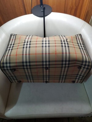 Vintage Burberry Check Canvas Travel Large Boston Broen Beige Bag