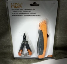 HDX Retractable Knife & Mini Multi Tool Set   New In Package Orange And Gray 