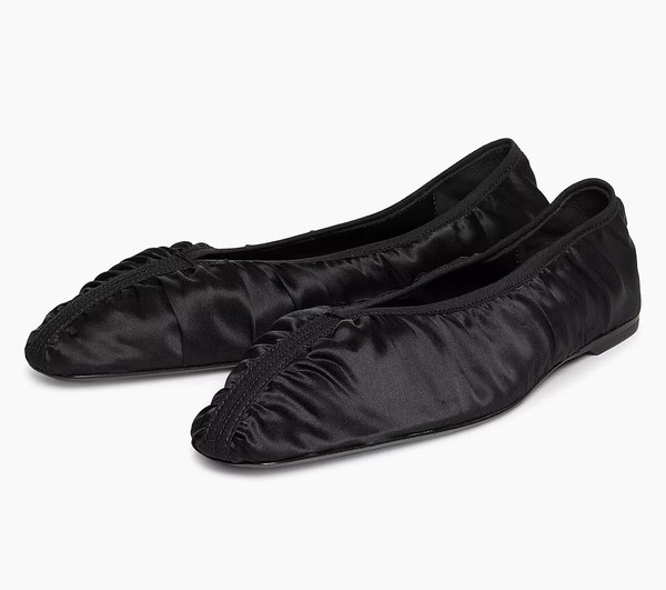 TOTEME ruched satin ballerina shoes Sz 39 $590 Made In Italy In Black