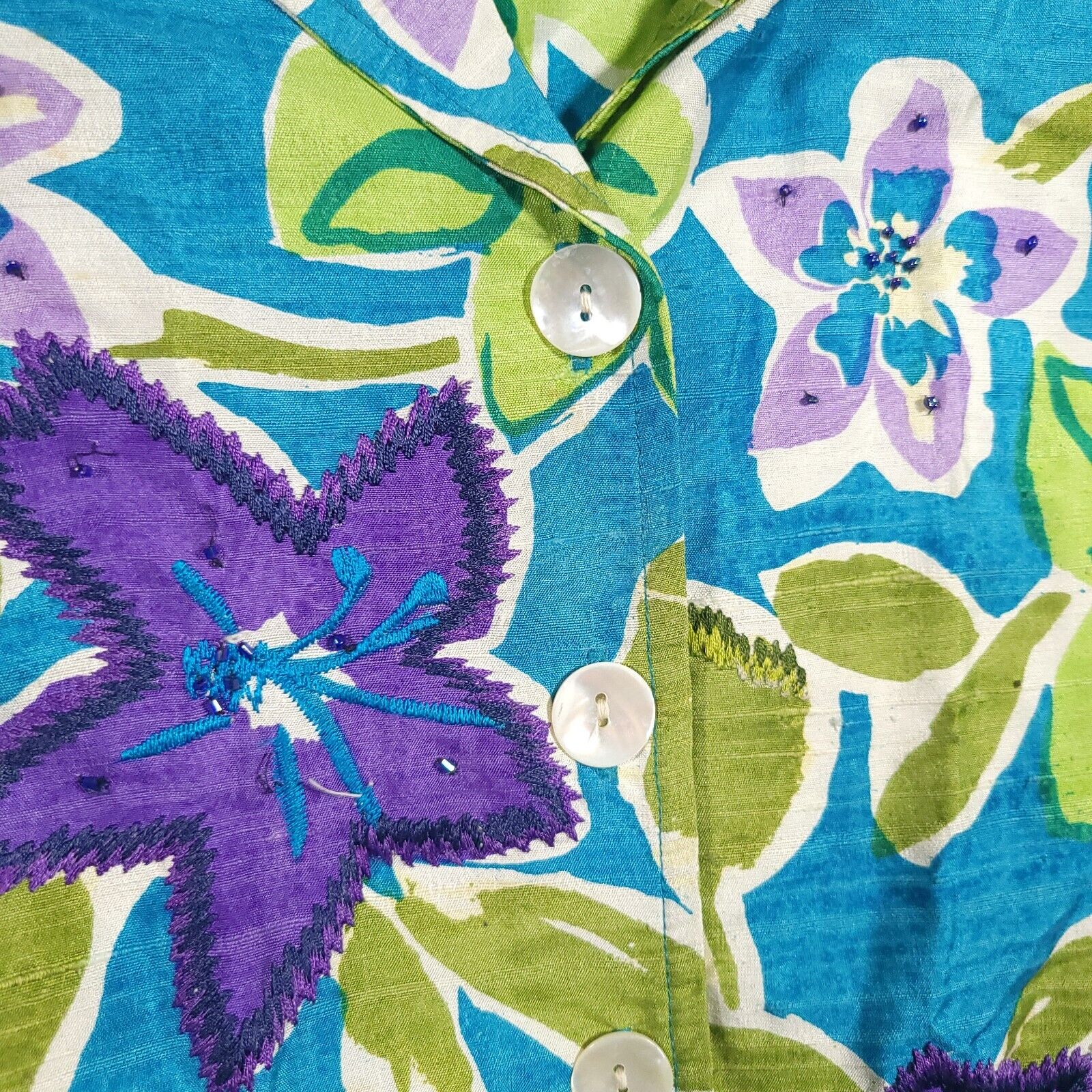 Vtg Laura Ashley 100% Silk Embroidered Beaded Jac… - image 5