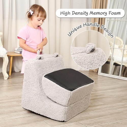 Kuschelweiche Kleinkind Couch mit süßen Bärenohren, Kinder Sherpa Lounge hellgrau  - Bild 4 von 7