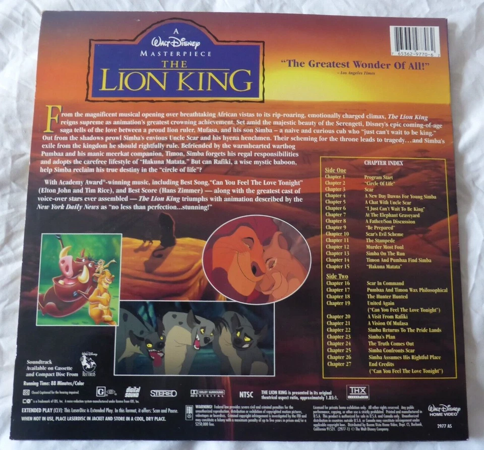 The Lion King LaserDisc NTSC Disney Film Movie Home Cinema Theatre Letterbox - Image 2 of 4