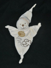 Peluche doudou ours plat coton bio blanc crème BABY'NAT bonnet TTBE