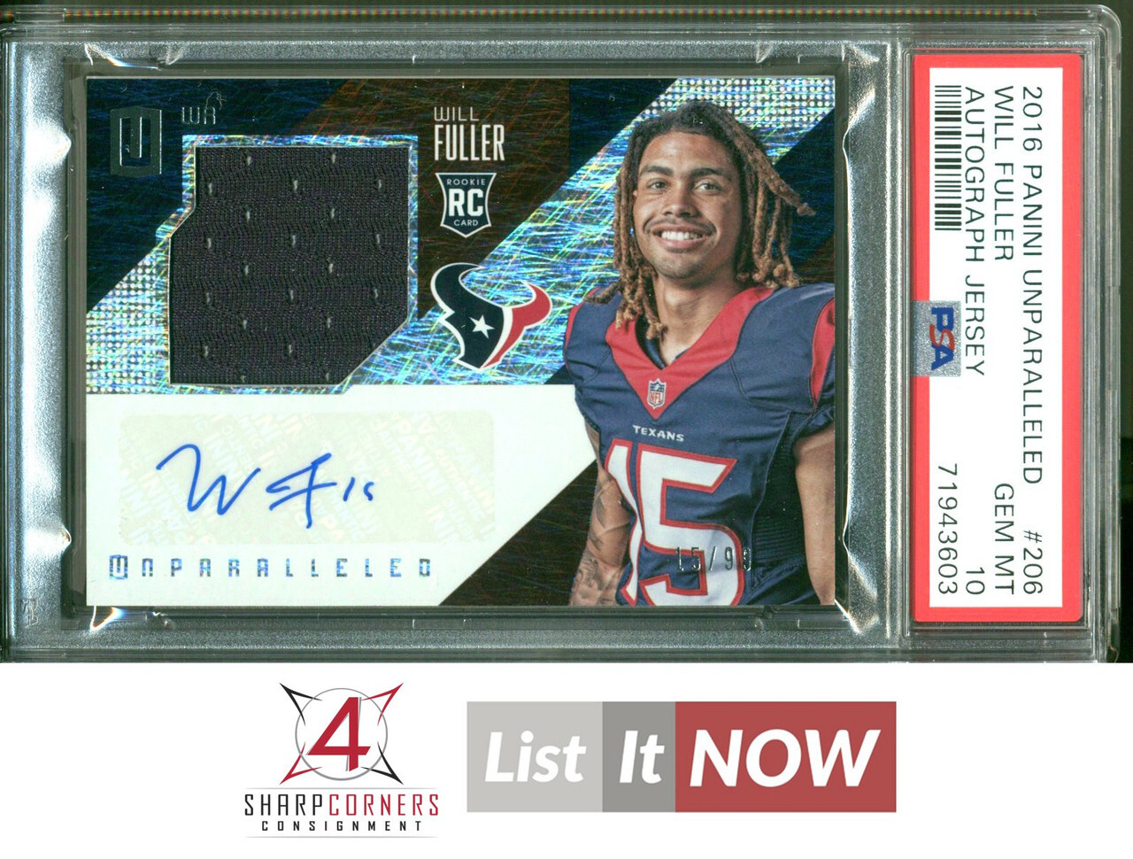 Will Fuller Panini Unparalleled #206 Autograph Jersey