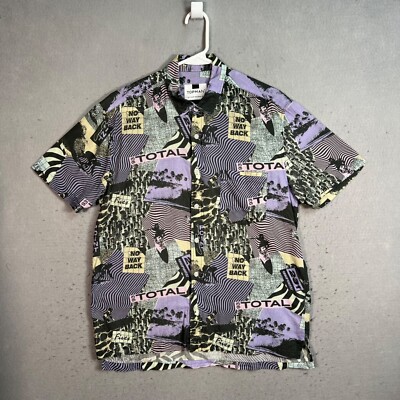 Topman Mens Surf Graphic Print Button-Up Shirt Short Sleeve Purple