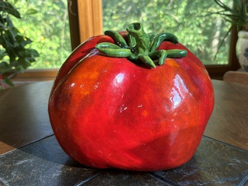 Vintage Large Red Tomato Pottery Handmade Fruit and Vegetables Sculpture Signed - Picture 10 of 13