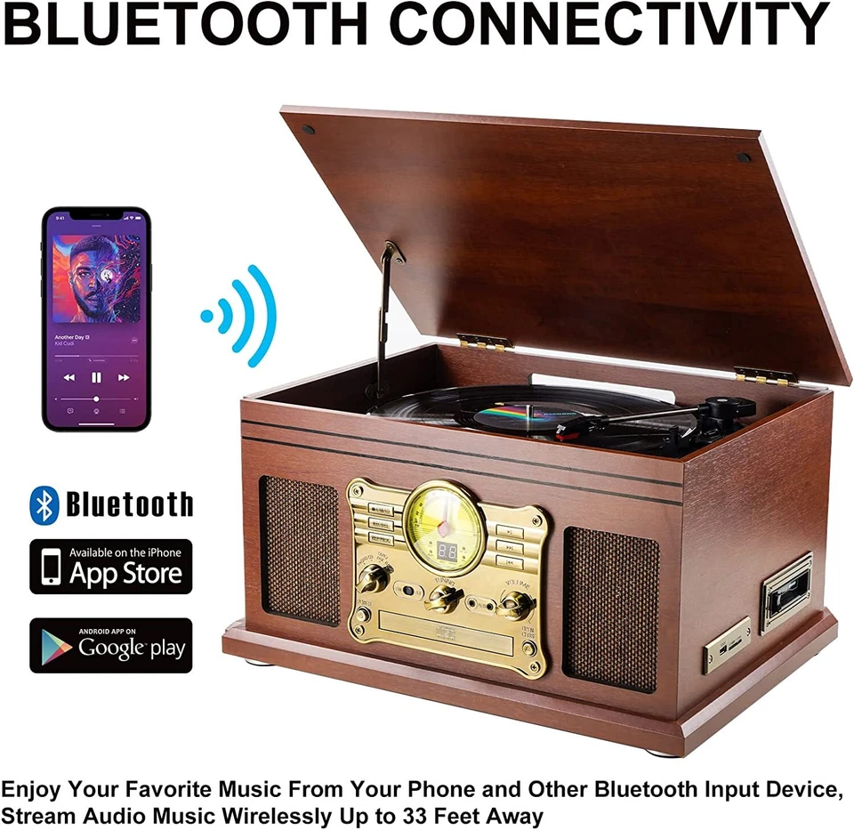 Plattenspieler Bluetooth mit Stereolautsprechern, Support Vinyl-to-MP3 Recording - Bild 2 von 4