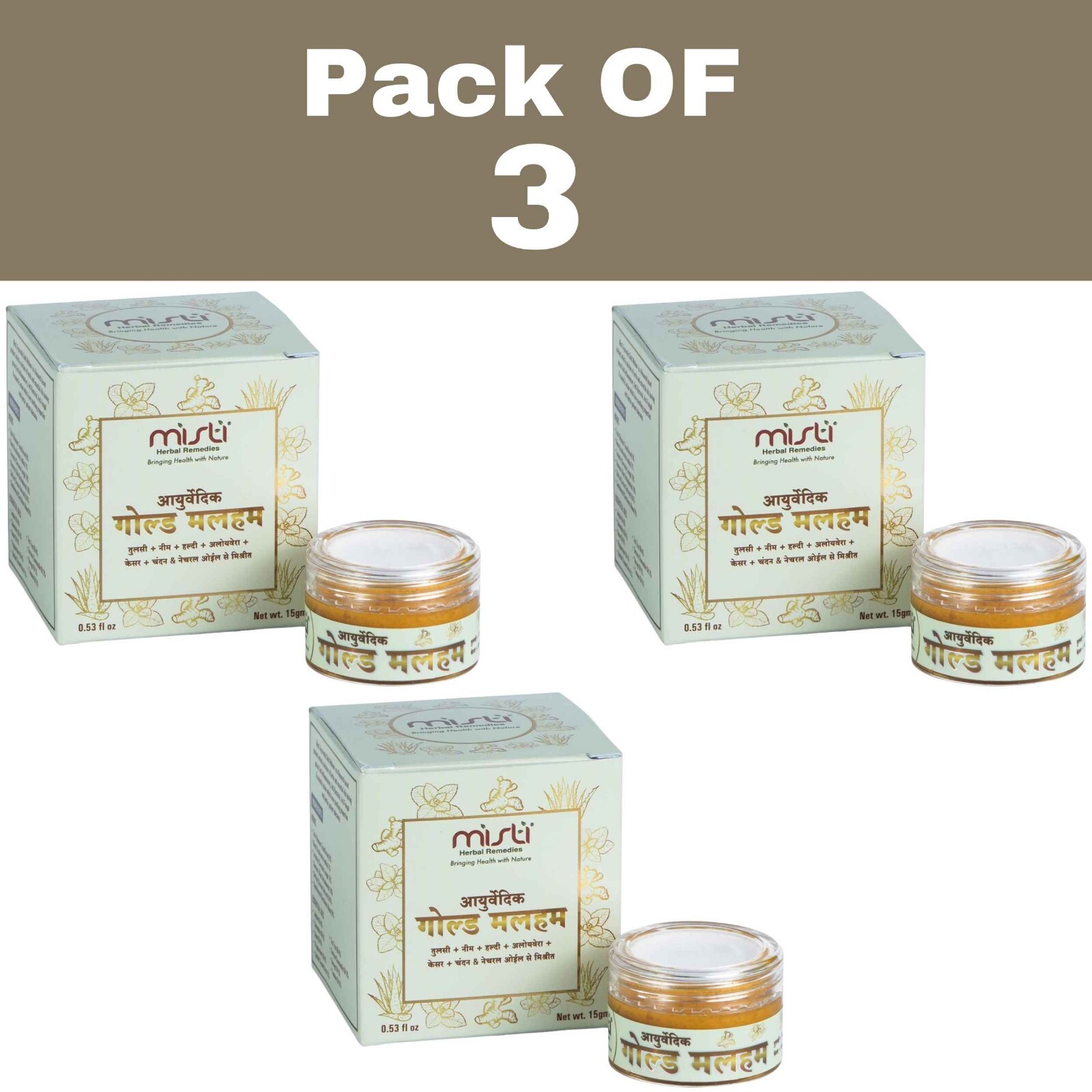 3 X Misti Herbal Remedies Ayurvedic Gold Malam 15g